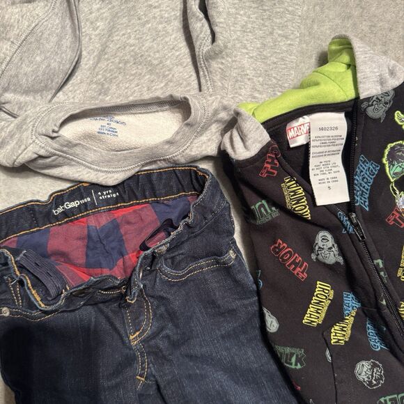 GAP Lined Jeans Boy 4T Bundle Marvel Hooded Sweater Super Hero Crewneck Pullover - Picture 2 of 9